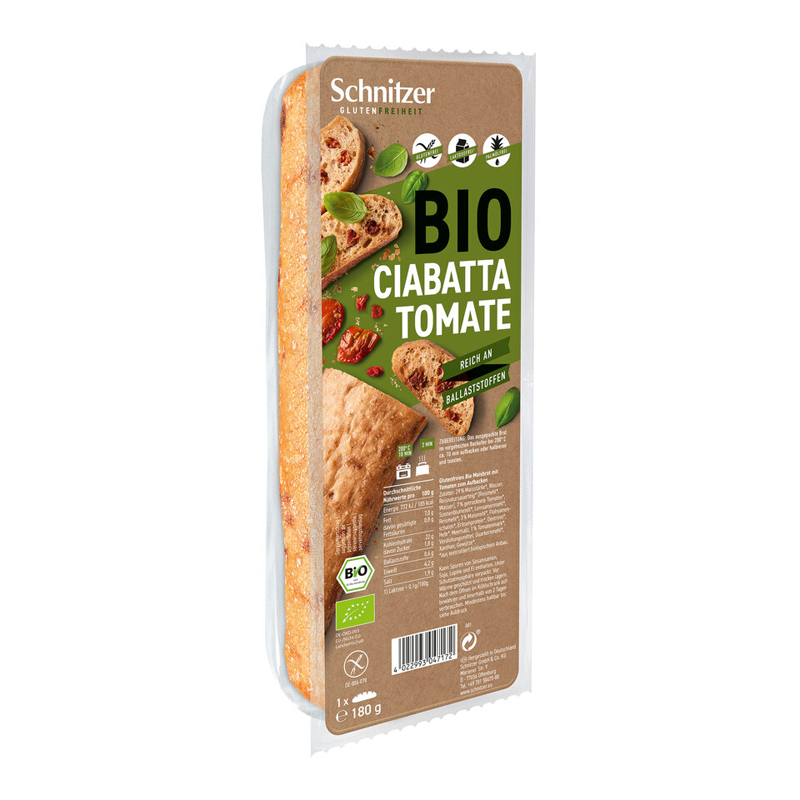 Bezlepková ciabatta s rajčinami Tomate bio 180g Schnitzer