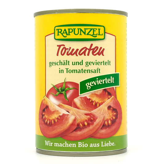 Paradajky lúpané štvrtené bio 400g Rapunzel