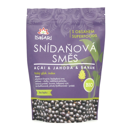 Raňajková zmes acai, jahoda, banán bio 300g Iswari